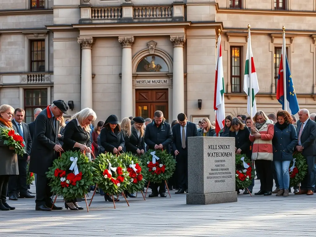 A photograph capturing a remembrance ceremony at the Pont de Maisey-le-Duc, with attendees paying their respects to the fallen resistance fighters.